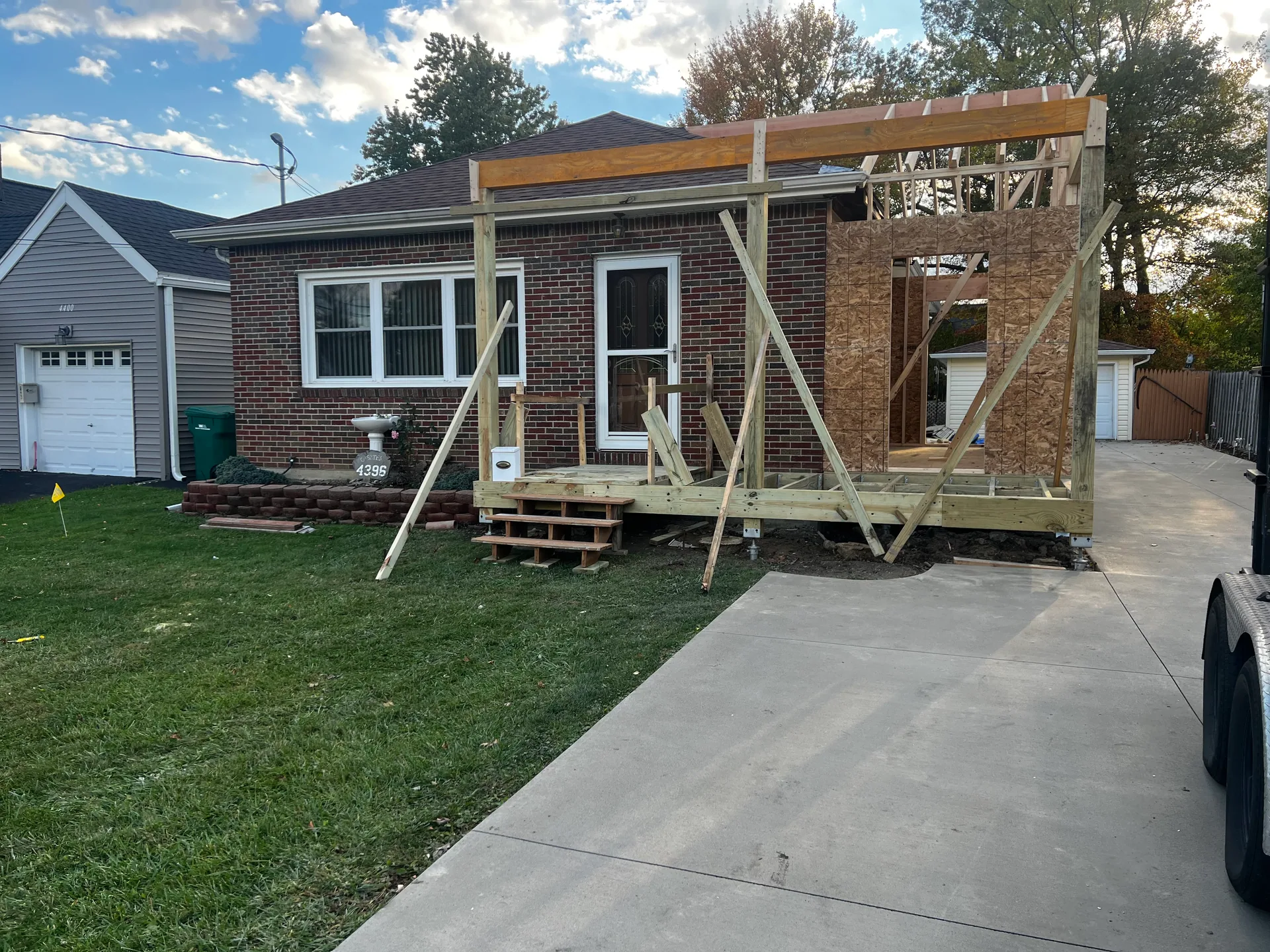 braced porch framing temporary wood steps brick ranch silver springs porch build