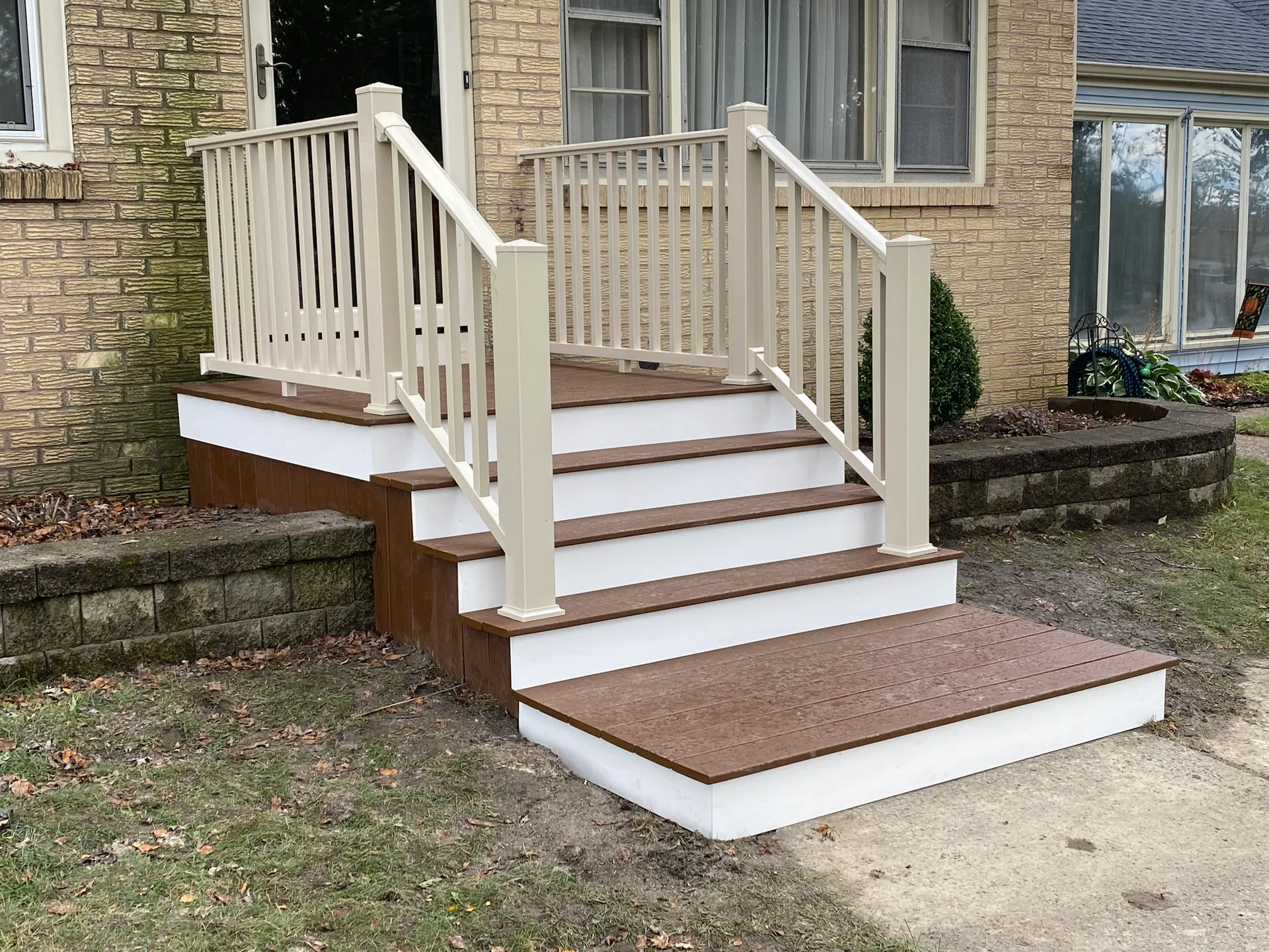 composite front porch steps cream railing silver springs