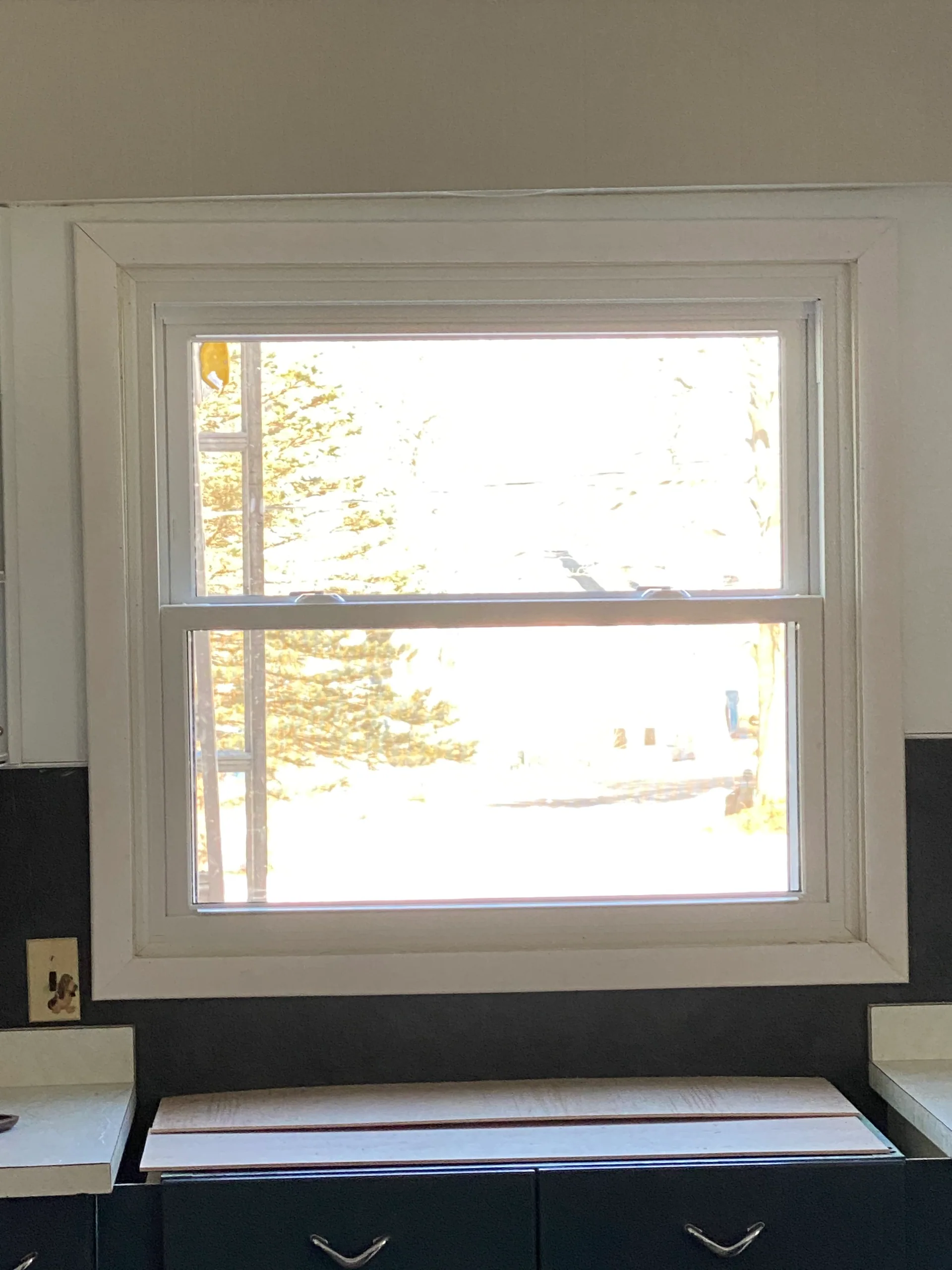 kitchen sink window new white vinyl double hung dark cabinets hamburg ny